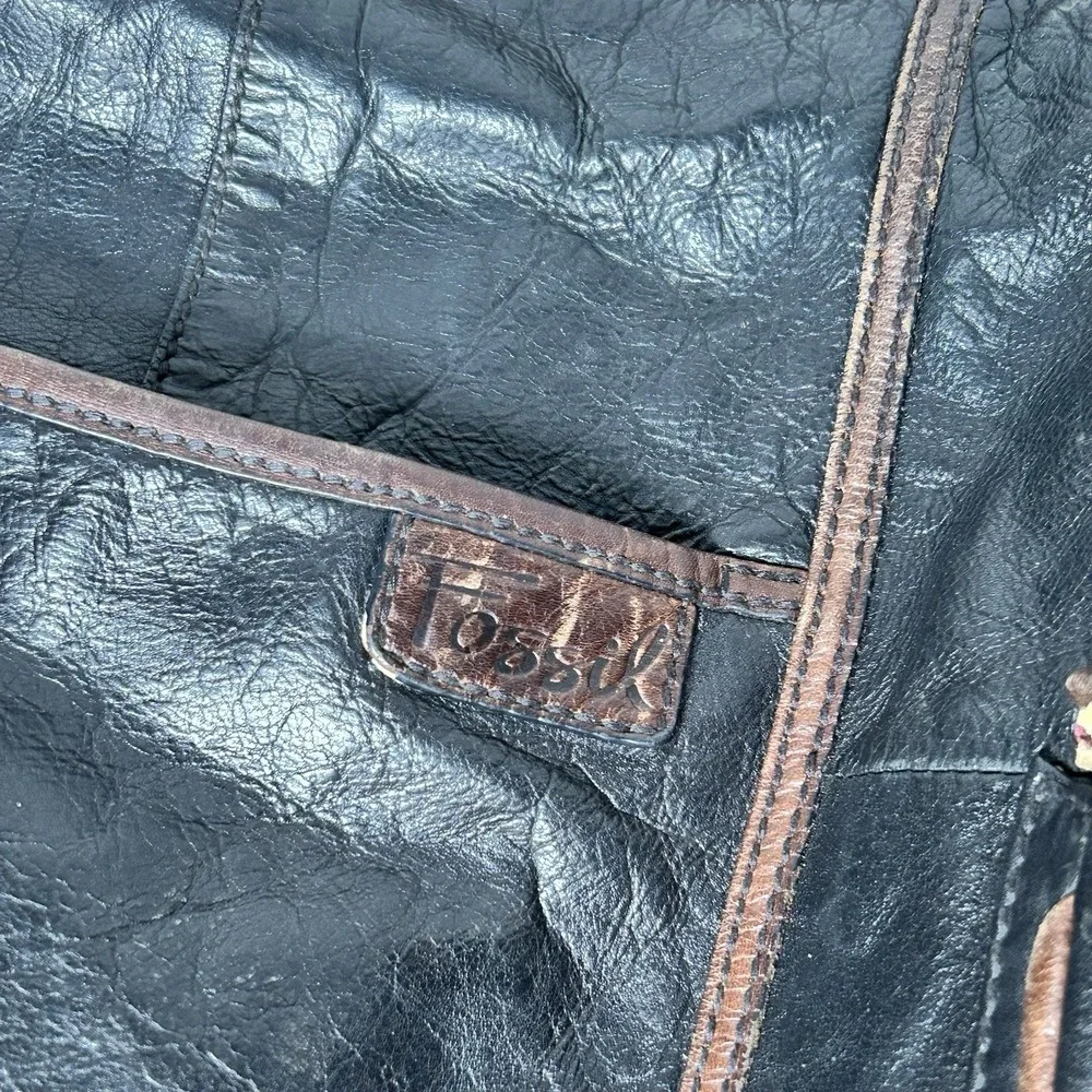 Fossil Black Leather Shoulder Bag Hobo‎ Purse W/Key Charm, Brass Hardware